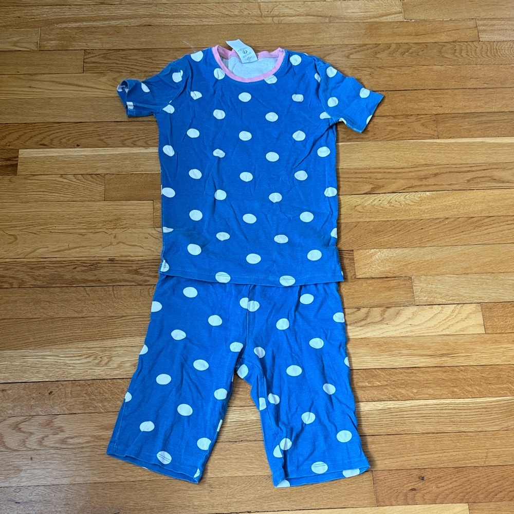 Mini Boden Blue and White Polka Dot Kids Pajama Set